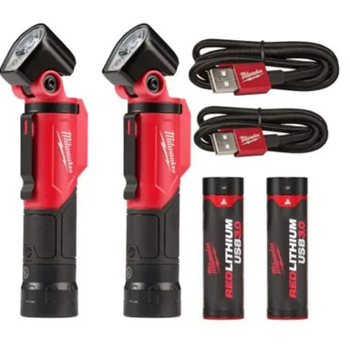 Milwaukee 2113-21-2113-21, bundle: 500 Lumens LED Pivoting REDLITHIUM USB Flashlight & 500 Lumens LED Pivoting REDLITHIUM USB Flashlight (2-Pack) (photograph from the Home Depot listing)