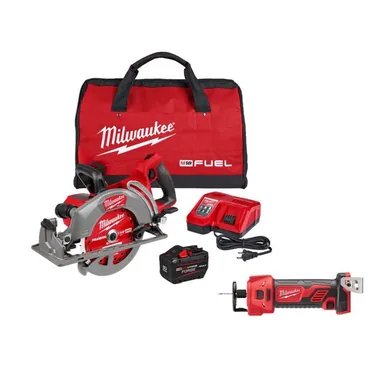 Milwaukee 2930-21HD-2627-20, bundle: M18 FUEL 18V Lith-Ion Cordless 7-1/4 in. Rear Handle Circular Saw Kit w/ FORGE 12.0 Ah Battery, Charger, and Rotary Tool