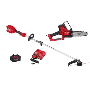 Milwaukee 3004-20-3016-21ST, bundle: M18 FUEL 8 in. 18V Brushless Cordless Battery Mini Chainsaw HATCHET w/ QUIK-LOK String Trimmer, 8.0 Ah Battery, Charger