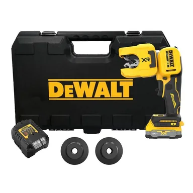 DeWalt DCE154E1, kit: 20V MAX XR Lithium-Ion 1/4 to 1-1/4 in. Copper Tubing Cutter Kit w/ 1.7 Ah Battery Charger & 2-Cutting Wheels (photograph from the Home Depot listing)