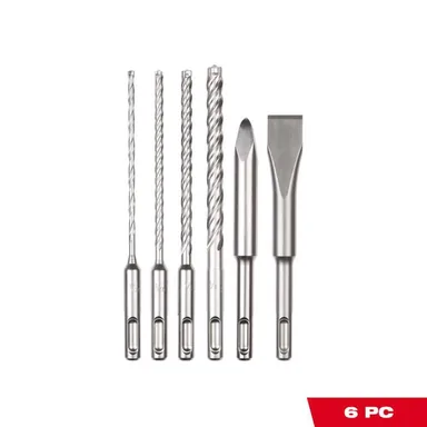 Milwaukee 48-20-7662, accessory: 4-Cutter SDS-Plus Carbide Drill Bits with Flat and Bull Point Chisel (6-Piece)