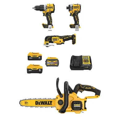 DeWalt DCK316ST2M1W62B, bundle: 20V MAX Lithium-Ion Cordless Combo Kit (3-Tool) and 12 in. Chainsaw with FLEXVOLT 6Ah, 20V 6Ah & 4Ah Batteries & Charger