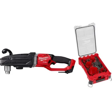 Milwaukee 2809-20-49-56-9295, bundle: M18 FUEL 18-Volt Lithium-Ion Brushless Cordless GEN 2 Super Hawg 1/2 in. Right Angle Drill w/9pc PACKOUT Hole Saw Kit