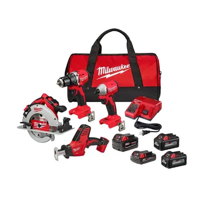 Milwaukee 3693-24CX-48-11-1862, bundle: M18 18-Volt Lithium-Ion Brushless Cordless Combo Kit (4-Tool) with 2-Batteries, 1-Charger and Tool Bag