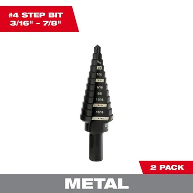 Milwaukee 48-89-9234, accessory: 3/16 in. - 7/8 in. x 1/16 in. #4 Step Drill Bit (2 Pack)