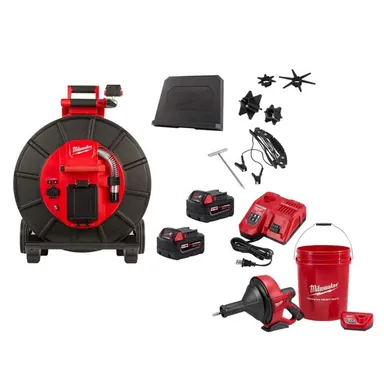 Milwaukee 3974-22-2571-21, bundle: M18 18-Volt Lithium-Ion Cordless 200 ft. Stiff Modular Pipeline Sewer Camera System Kit with M12 Drain Snake Auger Kit