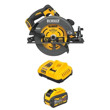 DeWalt DCS578BWDCB609C, bundle: FLEX VOLT 60V MAX Lithium-Ion Cordless Brushless 7-1/4 in. Circular Saw with Brake with 9.0 Ah Battery Pack and Charger