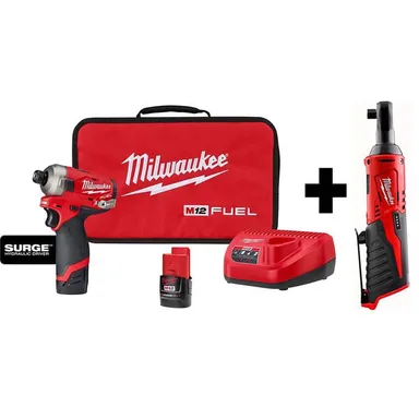 Milwaukee 2551-22-2457-20, bundle: M12 FUEL SURGE 12V Lithium-Ion Brushless Cordless 1/4 in. Hex Impact Driver Compact Kit w/ M12 3/8 in. Ratchet