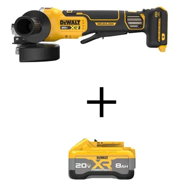 DeWalt DCG410VSBWB2108, bundle: 20V XR Lithium-Ion Cordless 4-1/2. in. to 5 in. Variable Speed Angle Grinder with 20V Max XR 8.0 Ah Battery Pack