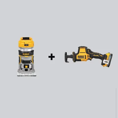 DeWalt DCW600BWCS369E1, bundle: Atomic 20-Volt MAX Cordless Brushless Compact Reciprocating Saw & Brushless Compact Router with 1.7 Ah Battery & Charger