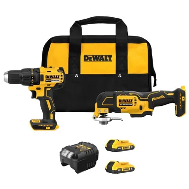 DeWalt DCK251D2, bundle: 20V Lithium-Ion Cordless Combo Kit (2-Tool) with (2) 2.0 Ah Batteries, Charger and Kitbag (photograph from the Home Depot listing)