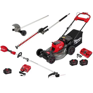 Milwaukee 2823-22HD-3016-21ST-49-16-2719-49162718, unclassified: M18 FUEL Brushless 21 in. Self-Propelled Mower w/ String Trimmer, Hedge Trimmer, Edger, (2) 12Ah & (1) 8Ah Batteries