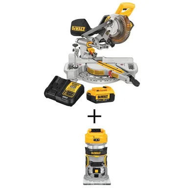 DeWalt DCS361M1W600, bundle: 20V MAX Lithium-Ion Cordless 7-1/4 in. Miter Saw and 20V MAX Lithium-Ion Cordless Brushless Router (Tools Only)