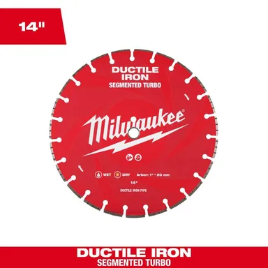 Milwaukee 49-93-7340, accessory: 14 in. 23-Tooth Segmented Ductile Iron Diamond Circular Saw Blade (photograph from the Home Depot listing)