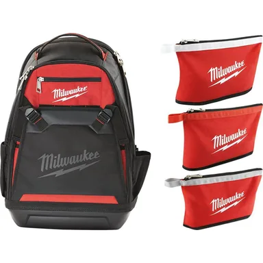 Milwaukee 48-22-8200-48-22-8193, bundle: 10 in. Jobsite Backpack with 12 in. Zipper Tool Bag in Multi-Color (3-Pack)