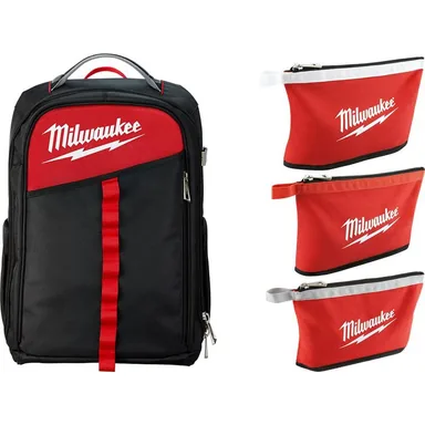 Milwaukee 48-22-8202-48-22-8193, bundle: 14 in. Low Profile Backpack with 12 in. Zipper Tool Bag in Multi-Color (3-Pack)