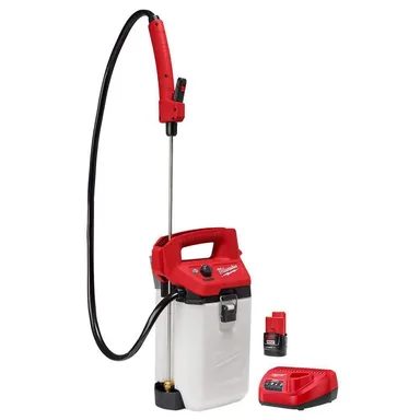 Milwaukee 2528-21G2, unclassified: M12 12-Volt 2 Gal. Lithium-Ion Cordless Handheld Sprayer Kit with 2.0 Ah Battery and Charger (photograph from the Home Depot listing)
