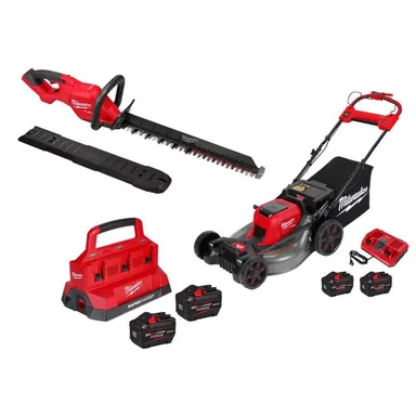 Milwaukee 3033-20-2823-22HD-48-59-1842F, bundle: M18 FUEL 18V 24 in. Brushless Cordless Battery Powered Hedge Trimmer w/ Mower Kit, (2) 12.0 AH FORGE Battery, Charger