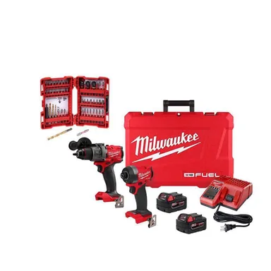 Milwaukee 3697-22-48-32-4024, bundle: M18 FUEL 18-Volt Brushless Cordless Hammer Drill & Impact Driver Combo Kit (2-Tool) with SHOCKWAVE Bit Set (50-Piece)