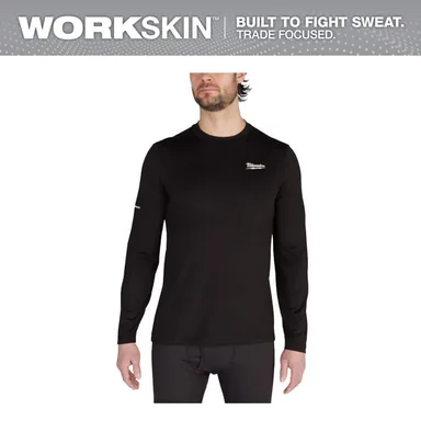 Milwaukee 403B-L, unpowered: Men's Large Black Workskin Thermal Underwear Crew Neck Base Layer