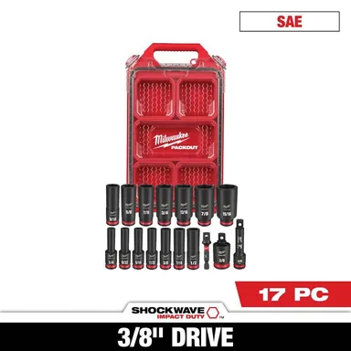 Milwaukee 49-66-6800, accessory: SHOCKWAVE Impact-Duty 3/8 in. Drive SAE Deep Well Impact PACKOUT Socket Set (17-Piece)
