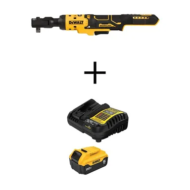 DeWalt DCF513BWDCB205C, bundle: ATOMIC 20V MAX Lithium-Ion 20 V MAX 3/8 in. Cordless Ratchet with 20V MAX XR 5.0 Ah Battery Pack and Charger