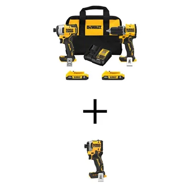 DeWalt DCK225D2WCF850B, bundle: ATOMIC 20V MAX Lithium-Ion Cordless Combo Kit (2-Tool) and 1/4 in. Impact Driver with (2) 2Ah Batteries, Charger and Bag
