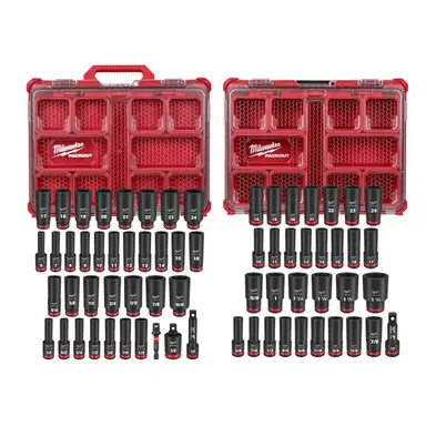 Milwaukee 49-66-6805-49-66-6806, bundle: SHOCKWAVE Impact-Duty 3/8 in. Drive Metric & SAE Deep Well PACKOUT Socket Set (36-PC) & 31-PC 1/2 in Socket Set