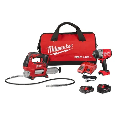Milwaukee 2967-22GG, kit: M18 FUEL 18V Lithium-Ion Brushless Cordless High Torque 1/2 in. Impact Wrench w/ Friction Ring & Grease Gun Combo Kit