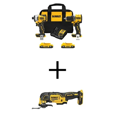 DeWalt DCK225D2WCS354B, bundle: ATOMIC 20-Volt MAX Lithium-Ion Cordless Combo Kit (2-Tool) and ATOMIC Oscillating Tool with (2) 2Ah Batteries & Charger
