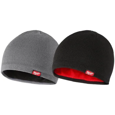 Milwaukee M751G-M751B, bundle: Men's Gray and Black Fleece-Lined Beanie Cap (2-Pack)