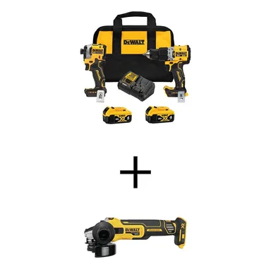 DeWalt DCK2050M2WG405B, bundle: 20V MAX XR Hammer Drill & ATOMIC Impact Driver 2 Tool Cordless Combo Kit & Angle Grinder w/(2) 4Ah Batteries & Charger