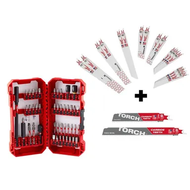 Milwaukee 48-32-4023-49-22-1216Y, bundle: SHOCKWAVE Alloy Steel Screw Driver Bit Set with Metal Cutting Bi-Metal Reciprocating Saw Blade Set (63-Piece)