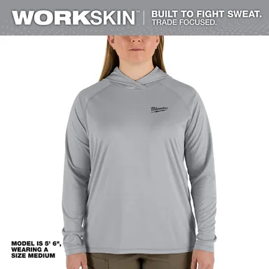 Milwaukee F550G-L, unpowered: Women's Large Gray WORKSKIN Hooded Shirt (photograph from the Home Depot listing)
