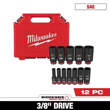 Milwaukee 49-66-7006, accessory: SHOCKWAVE 3/8 in. Drive Deep Well 6 Point Impact Socket Set (12-Piece) (photograph from the Home Depot listing)