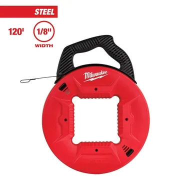 Milwaukee 48-22-4176, unpowered: 1/8 in. x 120 ft. Steel Fish Tape (photograph from the Home Depot listing)