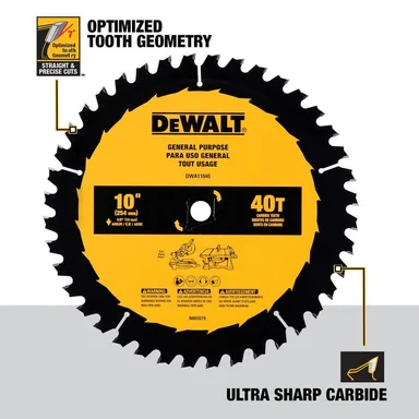 DeWalt DWA11040, accessory: 10 in. 40-Tooth Table or Circular Saw Blade