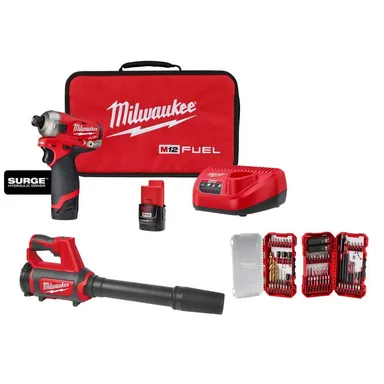 Milwaukee 2551-22-0852-20-48-32-4098, bundle: M12 FUEL SURGE 12V 1/4 in. Hex Impact Kit with M12 Compact Spot Blower with 75-Pc  Bit Set