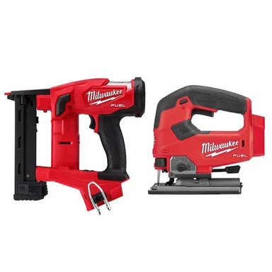 Milwaukee 2749-20-2737-20, bundle: M18 FUEL 18V Lith-Ion Brushless Cordless 18-Gauge 1/4 in. Narrow Crown Stapler & Jig Saw