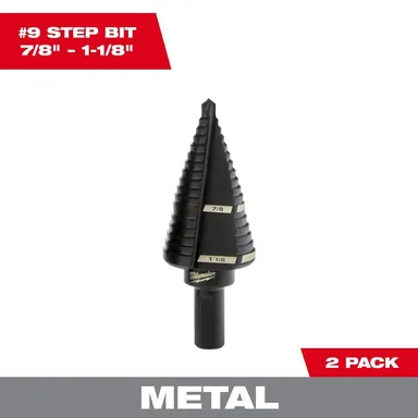Milwaukee 48-89-9239, accessory: #9 x 7/8 in. and 1-1/8 in. Black Oxide Step Drill Bit (2-Pack)