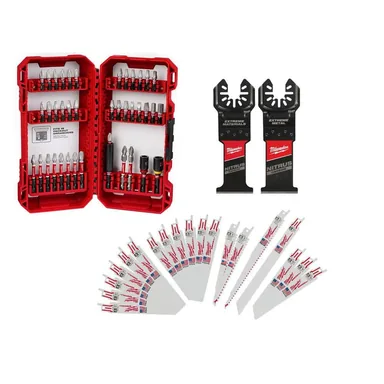 Milwaukee 48-32-4022-49-22-1110W-49-25-1561W, bundle: SHOCKWAVE Driver Bit Set (40-Piece) w/SAWZALL Blade Set (19-Pc) & Nitrus Carbide Oscillating Blade