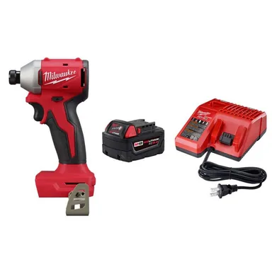 Milwaukee 3650-20-48-59-1850, bundle: M18 18-Volt Lithium-Ion Brushless Cordless 1/4 in. Compact Impact Driver with M18 5. 0Ah Battery and Charger