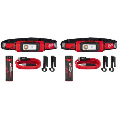 Milwaukee 2116-21-2116-21, bundle: 600 Lumens LED REDLITHIUM USB 360-Degree Visibility Hard Hat Headlamp (2-Pack)