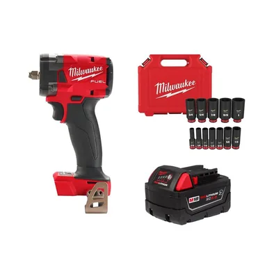 Milwaukee 2854-20-48-11-1850R-49-66-7006, bundle: M18 FUEL GEN-3 18V 3/8 in. Impact Wrench w/5.0Ah Battery & SHOCKWAVE Socket Set (12-Pc)