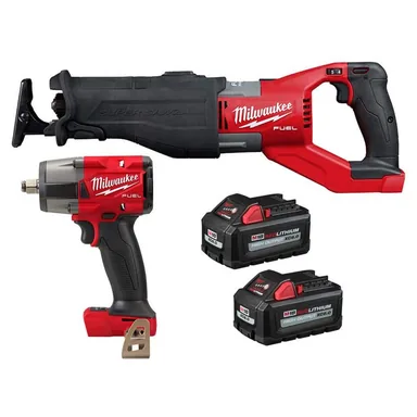 Milwaukee 2722-20-2962-20-48-11-1862, bundle: M18 FUEL 18V Lith-Ion Brushless Cordless Super SAWZALL Reciprocating Saw w/Impact Wrench & 2 High Output 6.0Ah Battery