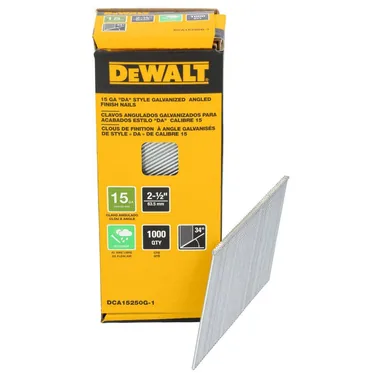 DeWalt DCA15250G-1, accessory: 2-1/2 in. x 15-Gauge DA 34-Degree Galvanized Finish Nails (1000-Pack)
