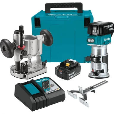 Makita XTR01T7, kit: Makita XTR01T7 18V LXT Lithium-Ion Brushless Cordless Compact Router Kit (5.0Ah)