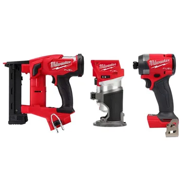 Milwaukee 2749-20-2723-20-2953-20, bundle: M18 FUEL 18V Lith-Ion Brushless Cordless 18-Gauge 1/4 in. Narrow Crown Stapler w/ Router & Impact Driver