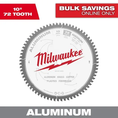 Milwaukee 48-40-4360, accessory: 10 in. x 72 Carbide Teeth Aluminum Cutting Circular Saw Blade