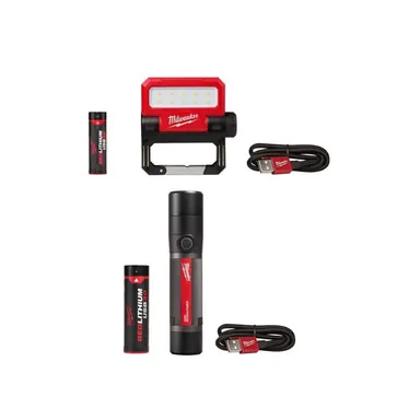Milwaukee 2114-21-2160-21, bundle: 550 Lumens LED REDLITHIUM USB Pivoting Flood Light & 800 Lumens LED USB Rechargeable HP Fixed Focus Flashlight